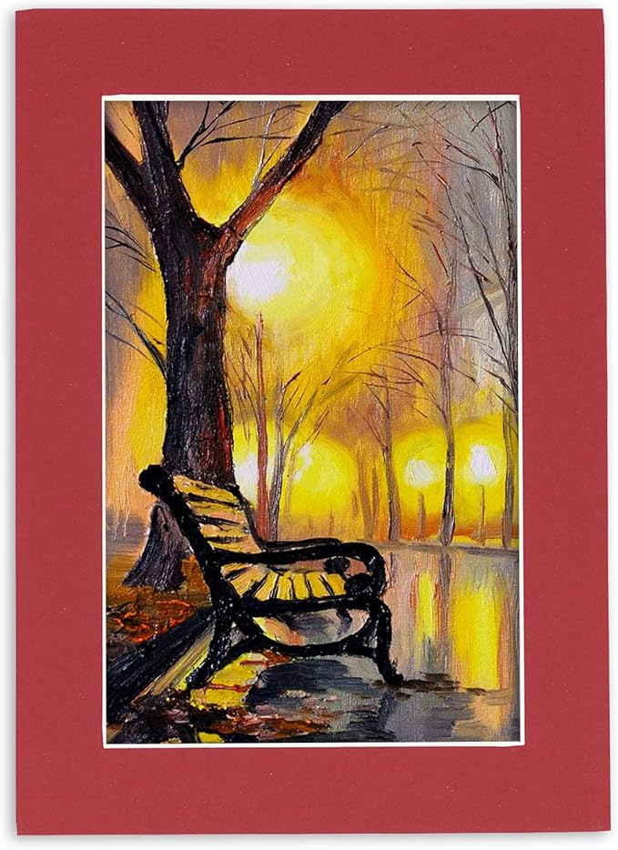 Pack of 25 Acid Free 8x10 Mats Bevel Cut for 5.5x8.5 Photos - Deep Red Precut Matboards With Backing Boards and Clear Photo Mat Bags For Pictures, Photos, Framing - 4-ply Thickness