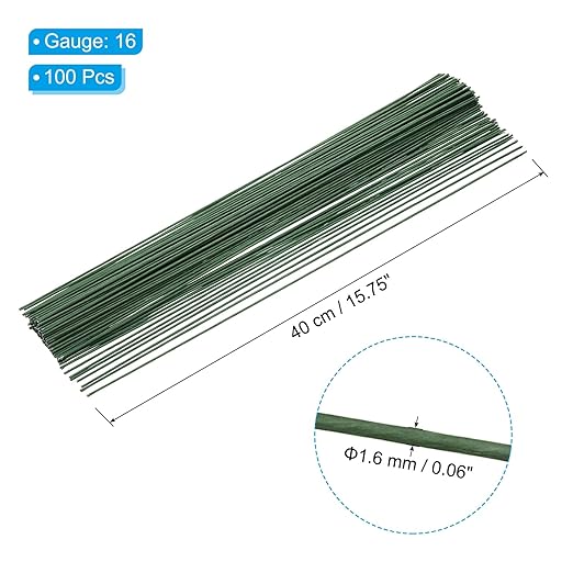 PATIKIL 16 Gauge 16" Floral Stem Wire, 100 Pcs Paper Wrapped Iron Artificial Flower Stem Accessories for DIY Bouquet Stem and Craft Decoration, Dark Green
