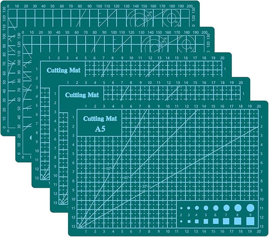 Cutting Mat 8in6in Self Healing Cutting Mat Size Double Sided 5-Ply Rotary Sewing mat for Crafts Fabric Quilting Hobby Art Clay Precision Scrapbooking Project, A5, Green 5PCS