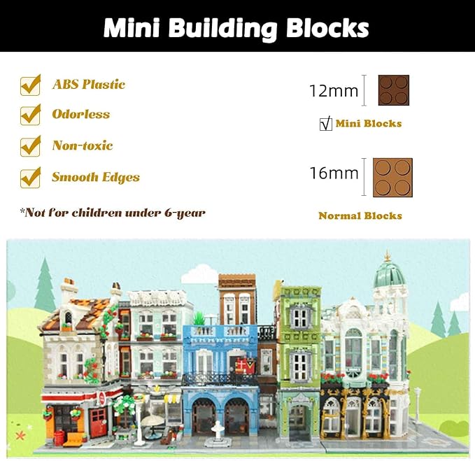 ZenithFlow Street View Building Blocks Kit, Brick Square Mini Blocks Construction Toys European Architecture Model House Store Building Set, Idea Gifts Home Decoration Collection for Adults 3299 PCS