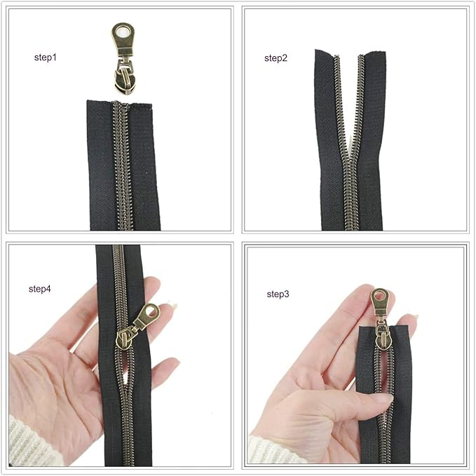 Leekayer #5 Black Nickel Metallic Nylon Coil Teeth Zippers by The Yard Bulk 10 Yards Zipper Tape with 25pcs Black Nickel Sliders for DIY Sewing Tailor Craft Bag(Black)