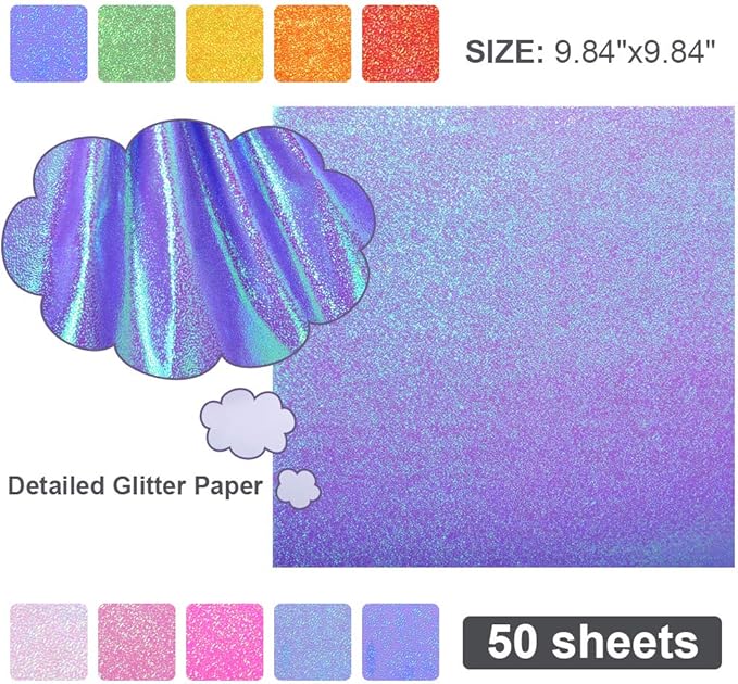 UCEC 50 Sheet Shiny Origami Paper 10 Colors Square Iridescent Origami Paper, Decoration Glitter Square Folding Papers for Kids Arts & Crafts Projects
