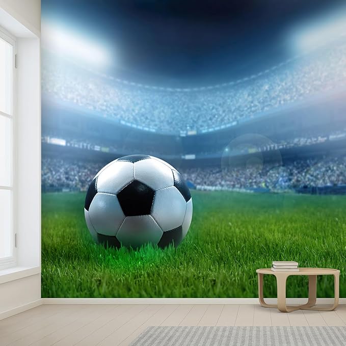 wall26 Wall Sticker/Wall Mural Close Up of a Football Ball on a Full Stadium, Not Peel and Stick, Non-Woven Wallpaper Decorative for Bedroom, Living Room, Office - 99x96 inches