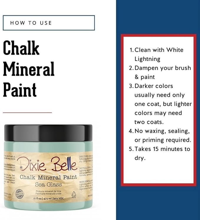 Dixie Belle Paint Company Chalk Finish Furniture Paint - Sea Glass (16oz) - Matte Pastel Blue/Green Chic Chalk Mineral DIY Furniture Paint