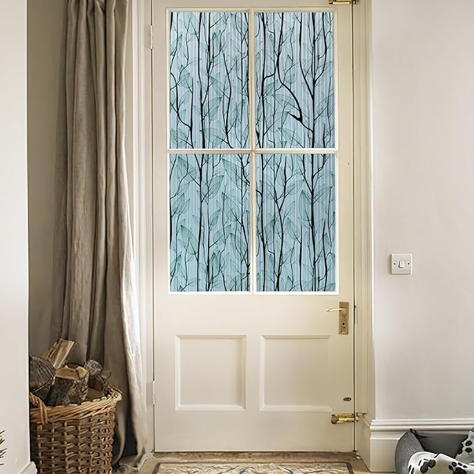 DKTIE Nature Pattern Rainbow Window Film Decorative Stained Glass Window Film Static Cling Films Easy Apply Removable Comes with Tools (U1747-Reeded Glass, 17.7" x 118.1")