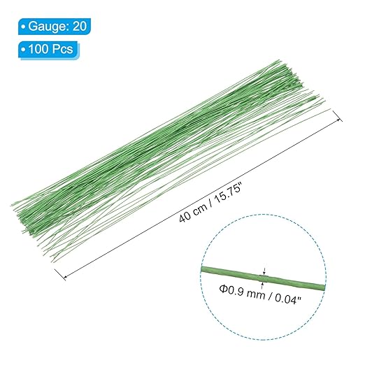 PATIKIL 20 Gauge 16" Floral Stem Wire, 100 Pcs Paper Wrapped Iron Artificial Flower Stem Accessories for DIY Bouquet Stem and Craft Decoration, Light Green