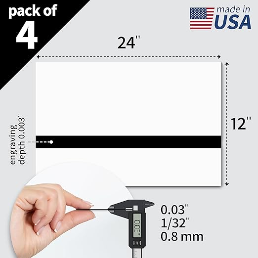Trotec TroLase | 12"x24"x1/32", 4 Pcs | White/Black | 2 Ply | Modified Acrylic | Laser Engraving Double Color Plastic Sheet | Engraving Blanks for Laser, Saw, Guillotine | Made in USA