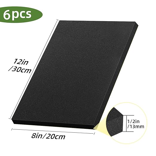 6 Pcs Adhesive Padding, 12in X 8in X 1/2in Closed Cell Foam Sheet, Anti-Slip Neoprene Rubber Pad, 1/2" Thick Sticky Foam, Soundproof and Anti Vibration