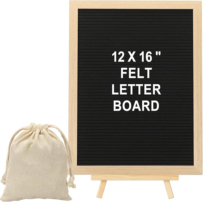 PATIKIL Felt Letter Board, 12x16Inches Black Wooden Changeable Message Board with Storage Bag Stand for Kitchen Menu Farmhouse Decor Notes, White Letter