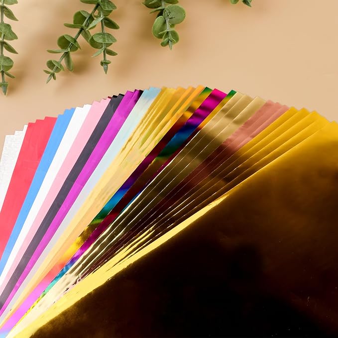 Briartw 20x29cm Hot Foil Paper 50 Sheets Pack Toner Reactive Foil Hot Stamping Foil Paper by Laser Printer and Laminator for Scrapbooking Craft Cardmaking DIY Album (16 Colors Mixed, 50 Sheets)