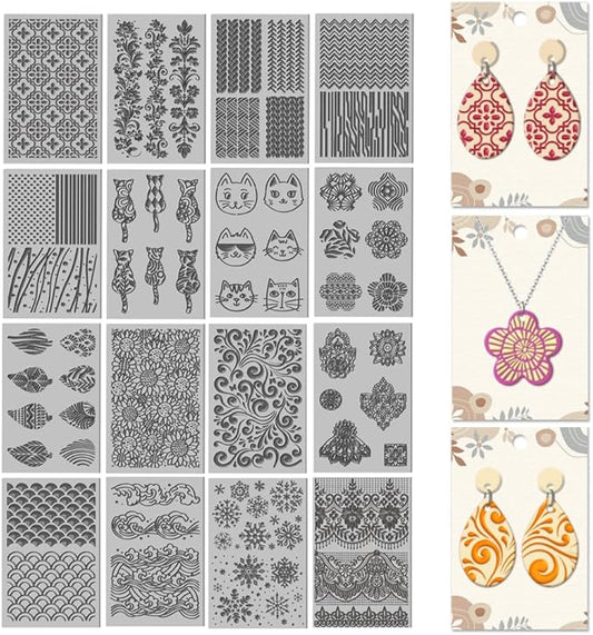 CHGCRAFT 16 Sheets Artistic Mandala Clay Texture Mat Baroque Pattern Polymer Clay Texture Sheets DIY Tools for Pottery Earring Jewelry Making Stamp Engraving Machines, 4x2.6inch