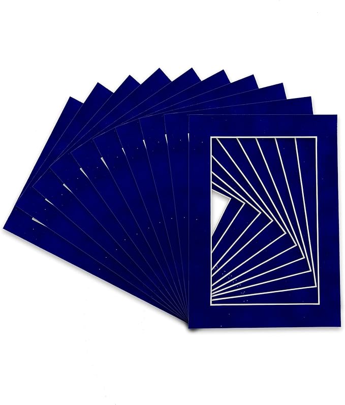 Pack of 25 Acid Free 11x14 Mats Bevel Cut for 8.5x11 Photos - Royal Blue Suede Precut Matboards With Backing Boards and Clear Photo Mat Bags For Pictures, Photos, Framing - 4-ply Thickness