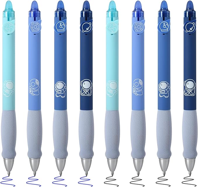 BAYTORY 8Pcs Cute Retractable Erasable Gel Pens, Blue and Black Ink Pen with Eraser Clear, Smooth Writing Comfortable to Use for Note Taking Marking Planner Crossword Puzzles (Blue)