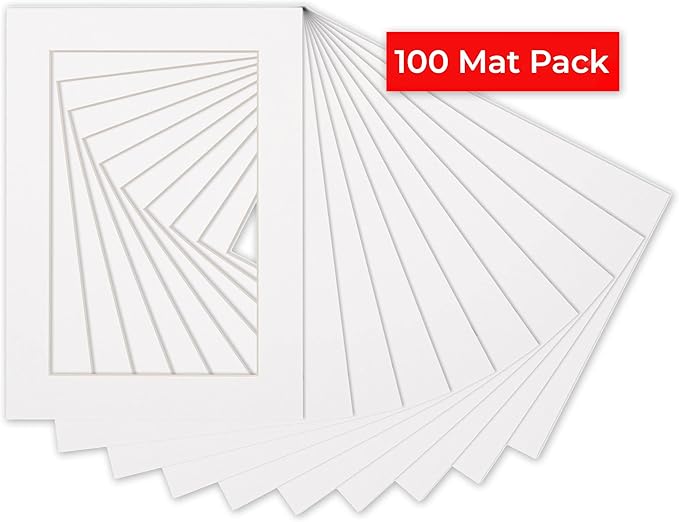 5.5x8.5 Mat for 8.5x11 Frame - Precut Mat Board Acid-Free White 5.5x8.5 Photo Matte for a 8.5x11 Picture Frame, Premium Matboard for Family Photos, Show Kits, Art, Picture Framing, Pack of 100 Mats