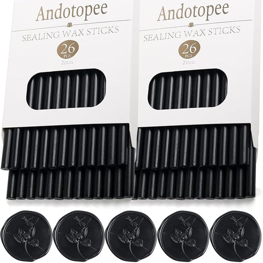 52pcs Black Sealing Wax Sticks, Andotopee Glue Gun Wax Seal Sticks for Wax Seal Stamp, Premium Sealing Wax for Envelope Letter Seal Wedding Invation Craft Adhesive, Great Gift Ideas (Mini Size)