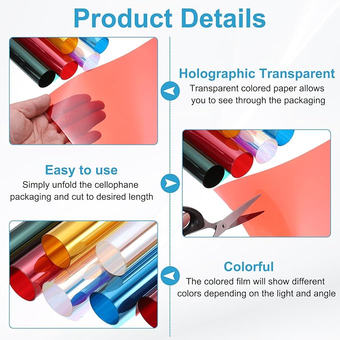 MECCANIXITY Iridescent Window Film,12" x 39" Iridescent Holographic PVC Fabric Dichroic Film Clear Vinyl Paper Roll for DIY Craft Gift Wrapping Bag Decoration,Orange