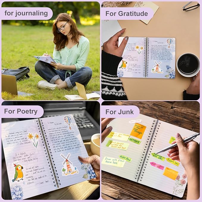 SIIXU Colorful Spiral Notebook - 160 A5 Hard Cover Pages, Floral Design with College Ruled Lines for Creative Journaling, Poetry Writing & Bullet Journaling