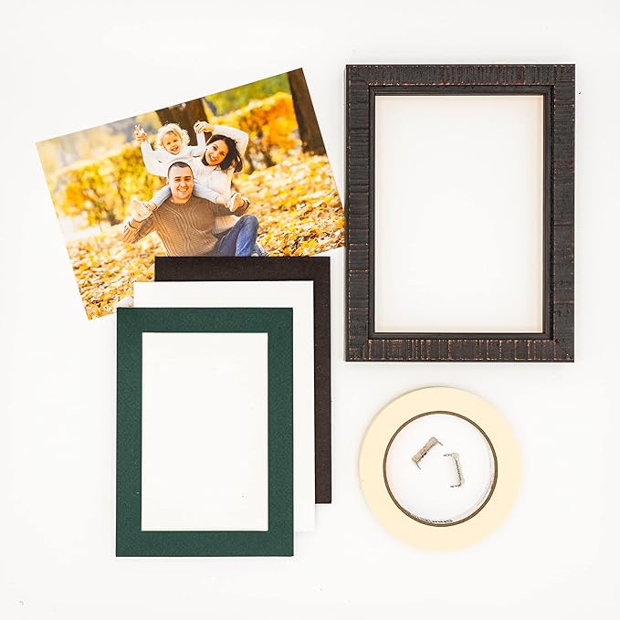Pack of 25 Acid Free 8.5x11 Mats Bevel Cut for 7x9 Photos - Forest Green Precut Matboards With Backing Boards and Clear Photo Mat Bags For Pictures, Photos, Framing - 4-ply Thickness