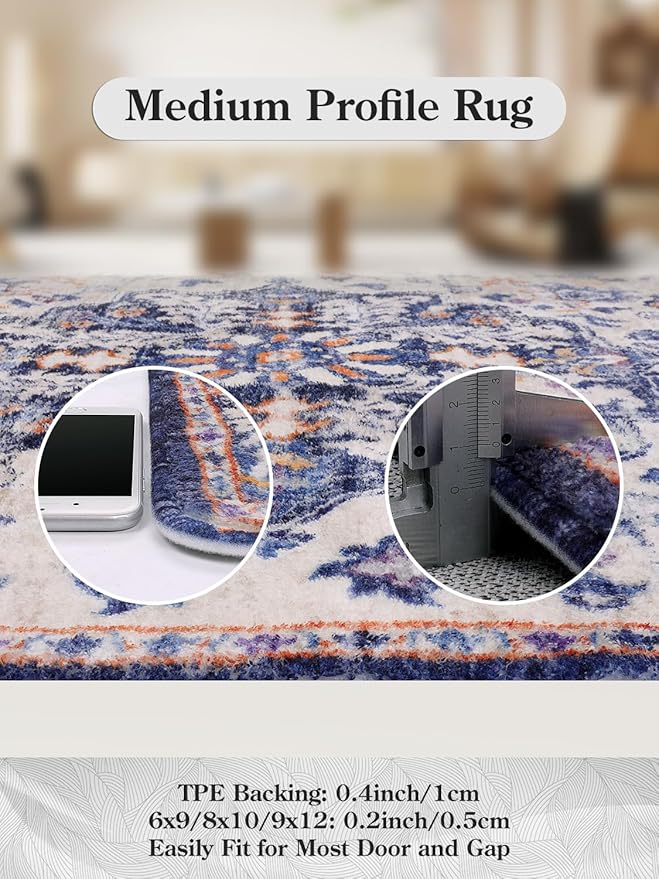Lahome Runner Rugs for Hallway 2'8"x8', Kitchen Runner Rugs Non Skid Washable, Bohemian Non Shedding Low Pile Printed Indoor Throw Carpet Runners for Entryway Bathroom Laundry, Blue Purple/Multi