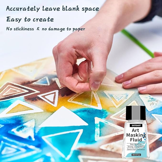 Watercolor Masking Fluid, Liquid Masking for Painting Watercolor Accessories with Silicone Pen Cleaning Brush Retouching and Covering for Painting and Various Art Projects Supplies,White 30ml