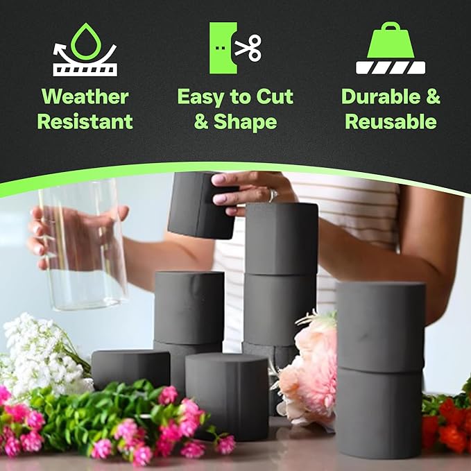 XCEL Floral Foam Blocks - Reusable, Weather Resistant Foam - Perfect for Fresh & Artificial Flower Arrangements, Crafts, Planter Boxes, Home Decor & More - 10-Pk, Gray (3” x 3”, Round)