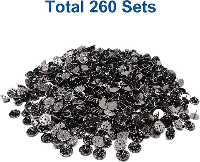 260 Set Pin Backs, Blank Pins Scatter Butterfly Clutch Pin Holder Enamel Pins Locking Backs Tie Tacks Jewelry Backings Clasp for Brooch Lapel Hat Uniform Badges Tie Tack (10mm, Black)