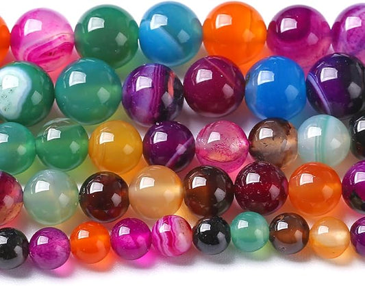 12MM Natural Stone Colorful Stripe Agate Energy Healing Beads Round Loose Beads for Jewelry Making Bracelet 32pcs 15"