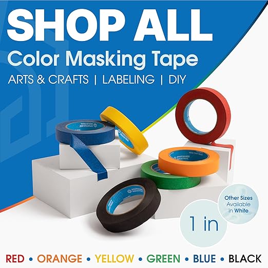 Spartan Industrial - 1" X 60 yd Orange Tape - 6 Colored Masking Tape Rolls for Home, Office, School Use - No Residue, 5.5 Mil
