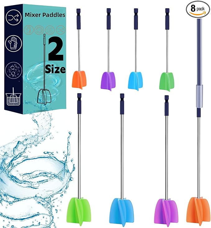 4/Large+4/Small Sizes Silicone Resin Mixer Paddles,Reusable Reusable Paint and Resin Mixer Paddle to Mix Epoxy Resin, Paint, Ceramic Glaze and Reduce Bubbles - Paint Mixer for Drill (4/Large+4/Small)