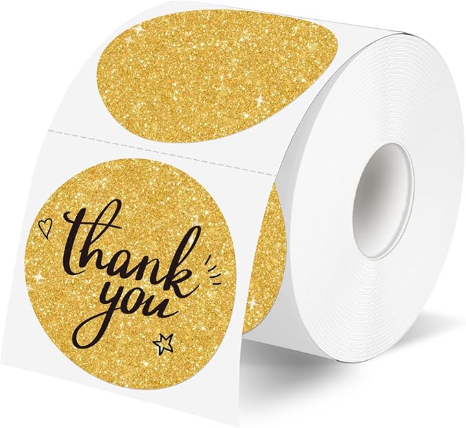 2" Circle Holographic Thermal Label Stickers, Round Printable Rainbow Glitter Thermal Printer Sticker Labels for Gift Wrapping, Self-Adhesive Name Price Tag DIY Custom Logo Design-Shiny Gold