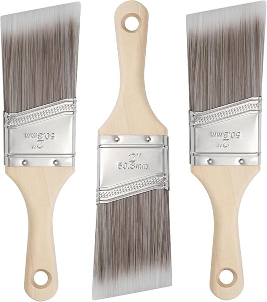 Paint Brushes, 2 Inch, Angled Brushes with Short Handle, 3 Pack, Shortcut Paintbrush for Paints and Stains, Small Paint Brushes for Walls, Furniture, Cabinets and Home Improvement
