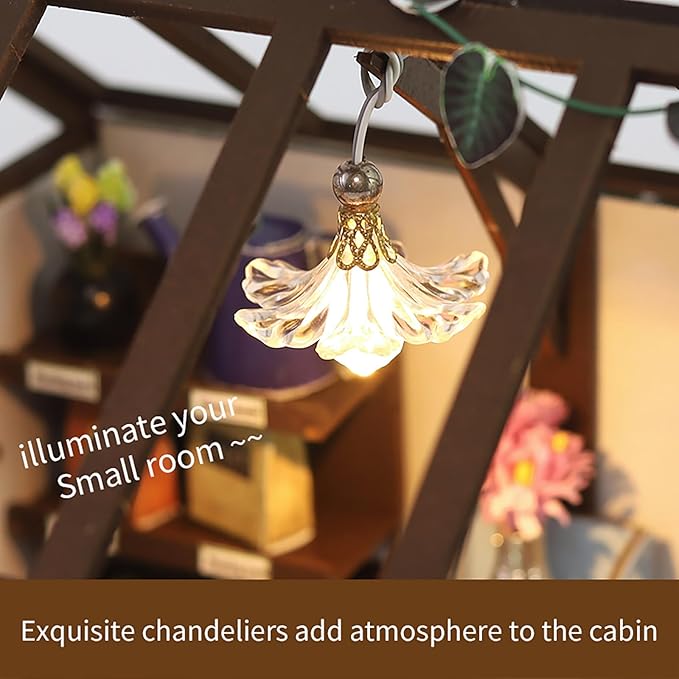 This DIY Miniature Building Set Helps You Create Your own Cozy Greenhouse with All The Furniture Included. It's Suitable for Adults and Teenagers and Makes a Great Gift for Halloween and Christmas.