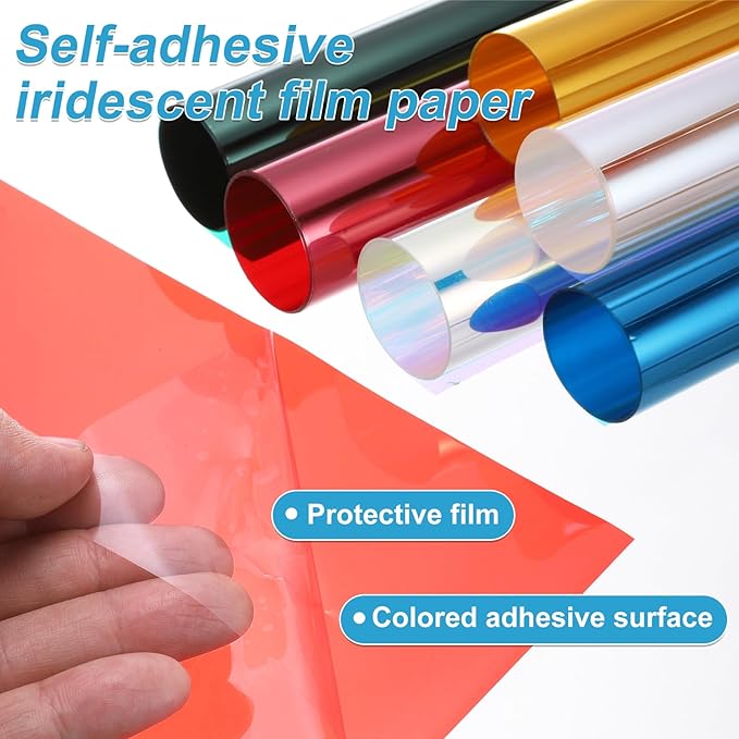 MECCANIXITY Iridescent Window Film,12" x 39" Iridescent Holographic PVC Fabric Dichroic Film Clear Vinyl Paper Roll for DIY Craft Gift Wrapping Bag Decoration,Red