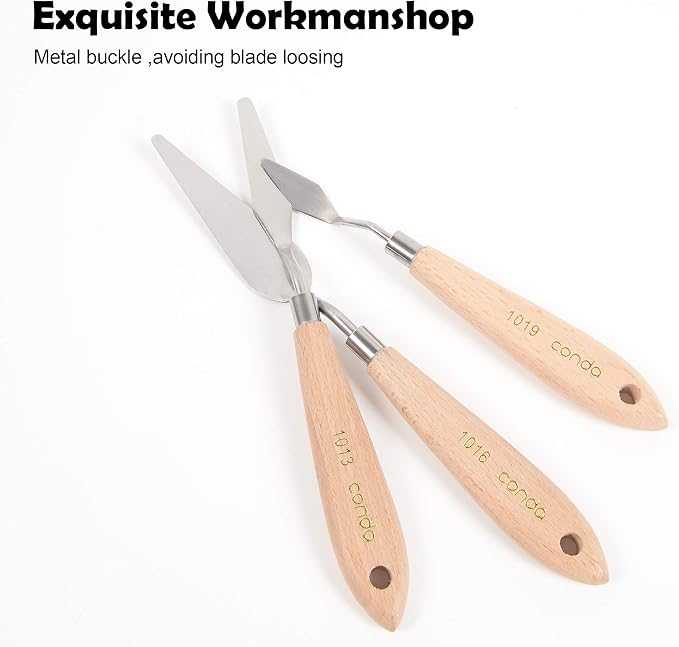 CONDA Artist Palette Knife Set - 5 Pieces Painting Knives for Acrylic, Flexible Stainless Steel Spatula Pallet knife for Mixing Color, Spreading, Applying Oil Paint on Canvases, Wood Handles