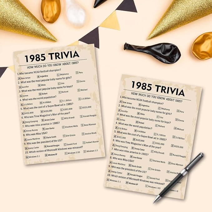 40th Birthday Party Games, 1985 Trivia Games, Birthday Party Supplies for Adults, Fun 1985s Party Game，Pack of 30 Cards