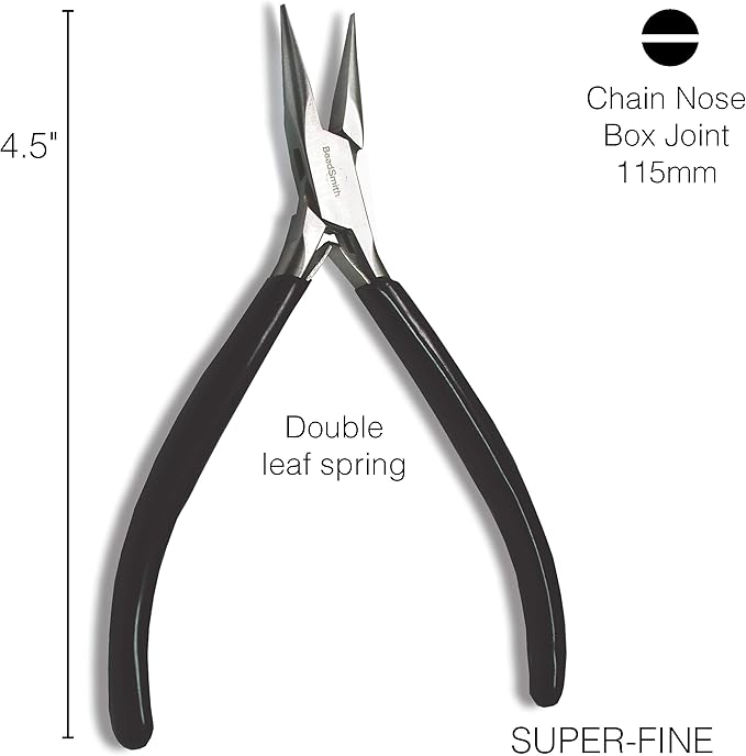 The Beadsmith Chain Nose Pliers – Extra Fine Tips – 4.5 inches (114mm) – PVC Grip Handle with Double Leaf Springs – Jewelry Making Tool for Creating Bracelets, Earrings and Necklaces
