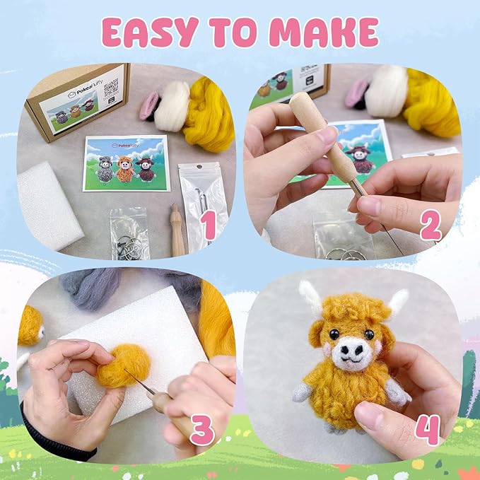 Needle Felting Kit, 3 Pcs Dog Wool Needle Felting Kit for Beginners & Adult, Animal Doll Making Set with Video Instruction, Craft Party Supplies, Tools & Foam Pad, DIY Home Decor, Birthday Gift