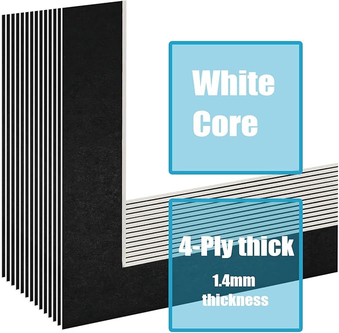 Egofine 8x10 Black Picture Mats Pack of 14, Frame Mattes for 5x7 Pictures, Acid Free, 1.2mm Thickness, with Core Bevel Cut