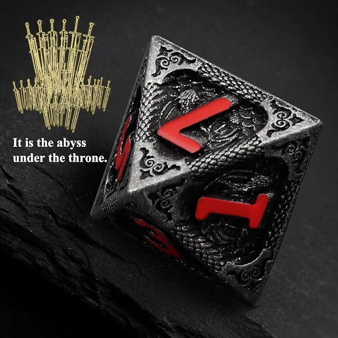 Haxtec Metal DND Dice Set Black Red Dragon D&D Dice Set with Leather Dice Bag Metal Polyhedral Dice Compatible with Dungeons and Dragons Gifts TTRPG Dice
