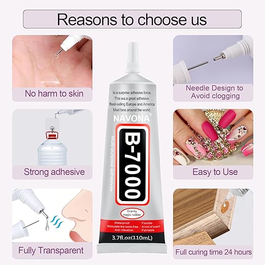 3 PCS 110ml B7000 Glue Clear with Precision Tip, B7000 Rhinestone Glue Set, Craft Glues with 5-Point Pen Tool, Crayon, and Tweezers, Fabric Glues is Used for Nails, Jewelry, Shoes, Fabrics