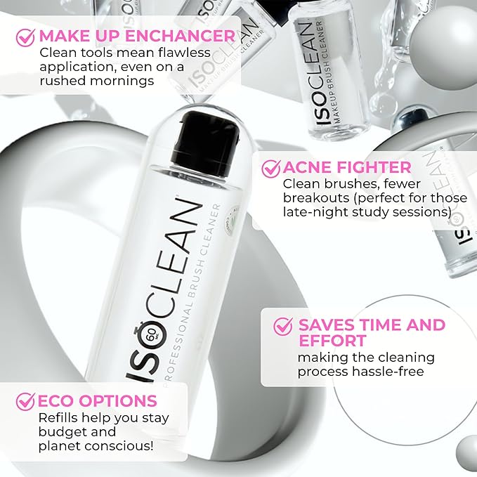 ISOCLEAN Professional Brush Cleaner 6 fl oz - Easy Pour Makeup Brush Cleaner for Cosmetic Tools, Cleans Bristles, Scented No-Rinse Formula Dries in 60 Seconds, Vegan, Not Tested on Animals