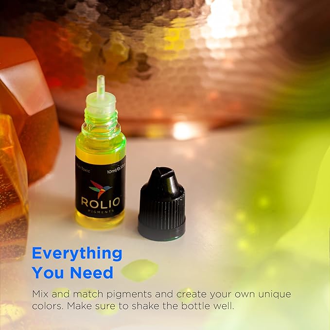 Rolio Pigments Resin Liquid Pigment Transparent Colors - 24 Vibrant Colors for Epoxy Resin, 3D Printer, Jewelry Making, Paint, Art Works, DIY Crafts - 0.33 oz/10 ml Each