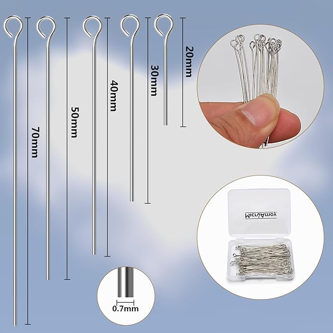 150pcs Silver Filled Eye Pins Non Tarnish Craft Earring Bracelet Jewelry Making Accessories Supplies (30mm (1.18in), Silver-Eye Pin)
