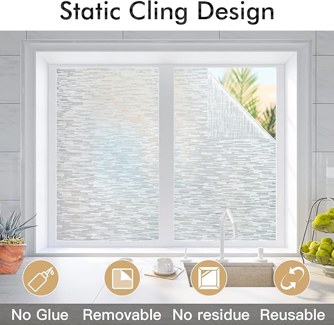 Haton Window Privacy Film, Frosted Glass Static Cling Sun Heat Blocking Window Clings, Frosting Opaque Coverings, Vinyl Removable Stickers Tint for Home Door Office, Non Adhesive 23.6" x 78.7"