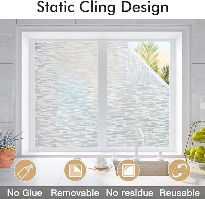 Haton Window Privacy Film, Frosted Glass Static Cling Sun Heat Blocking Window Clings, Frosting Opaque Coverings, Vinyl Removable Stickers Tint for Home Door Office, Non Adhesive 11.8" x 78.7"