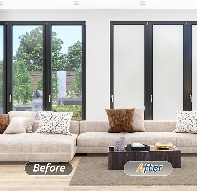 rabbitgoo Window Privacy Film, Frosted Glass Window Clings, Static Cling UV Heat Blocking Door Stickers for Home Bathroom, Removable Indoor Decal Coverings Day and Night, Pure, 17.5 x 78.7 Inches