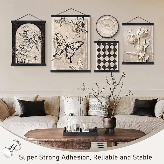 Artmag Magnetic Poster Hanger Frame, 23x35 23x34 23x23 Light Wood Wooden Magnet Canvas Artwork Print Poster Hangers Frames Hanging Kit (Black, 23")