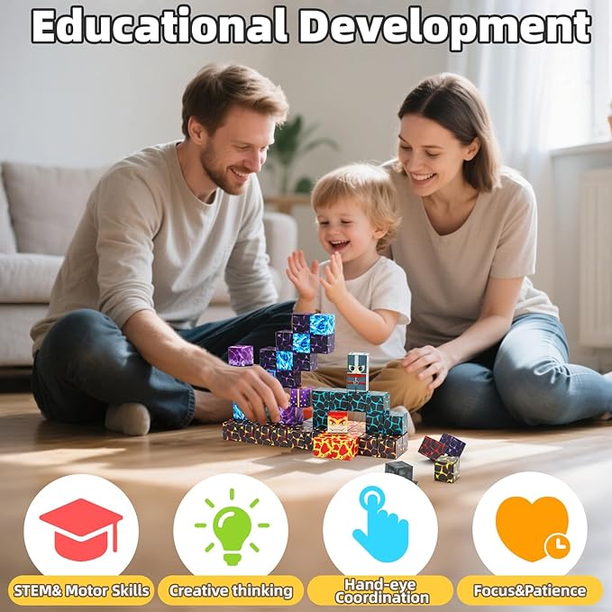 Magnetic Blocks,100PCS Magnetic Building Blocks,Magnet Blocks Build 3D World Stacking Toys,STEM Sensory Educational Toys Gifts Set for Kids Toddlers Boys 3 4 5 6 7 8 9+ Year Old
