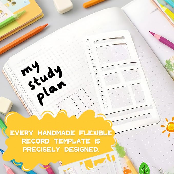 Handmade Flexible Record Template, Reusable Planner Stencils for Journaling, Calendar, Checklists, Scrapbooking & DIY Craft Supplies (3 Set)