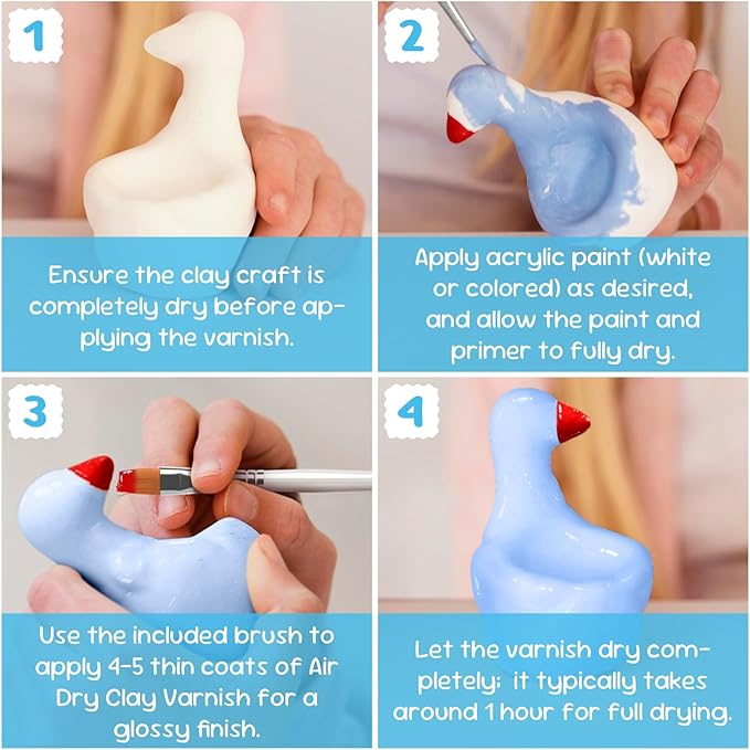 CALPALMY 100ml Gloss Glaze Varnish Kit for Air Dry Clay Sealer, Waterproof, Gloss Finish - Prevent Cracking and Scratches for Clay, Pottery, Ceramics, Acrylic Paint